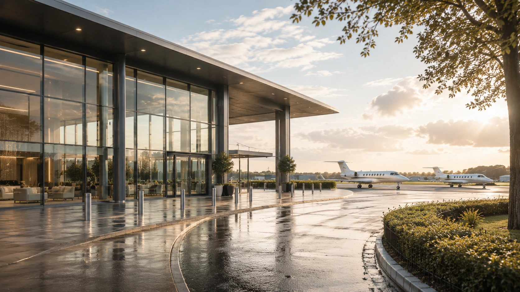 Modern private aviation terminal for Farnborough Airport chauffeur transfers