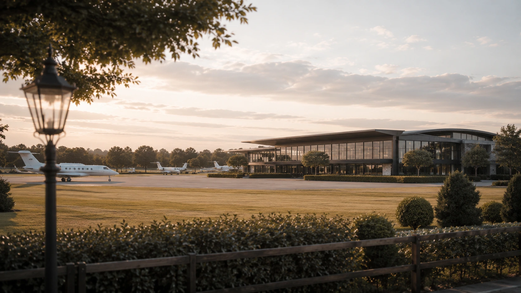 Quiet private airfield at golden hour for RAF Northolt chauffeur transfers